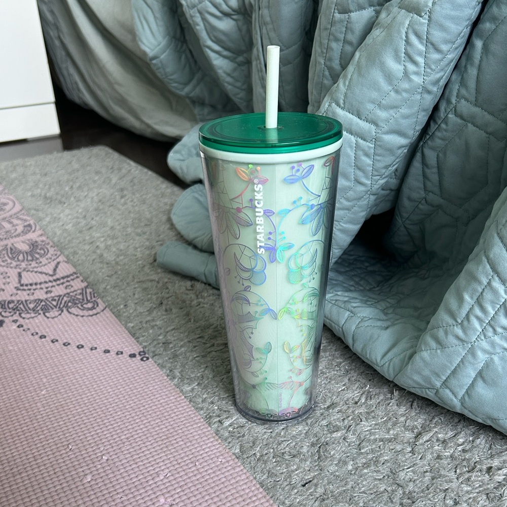 Starbucks Green and Purple Floral Tumbler